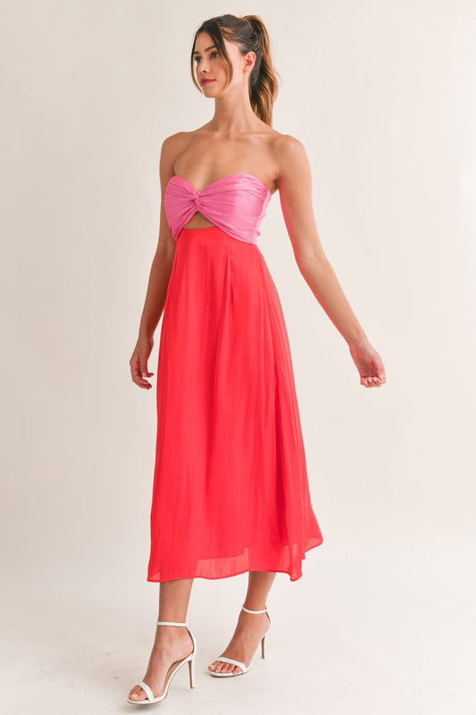 Colorblock Twisted Front Dress Mable 