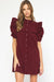 Corduroy Ruched Puff Sleeve Button Up Dress entro 