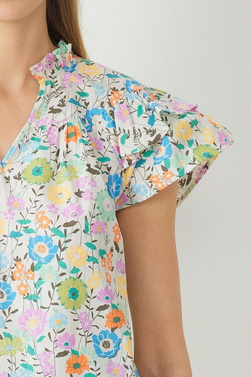 Cotton Floral Flutter Sleeve Top entro 
