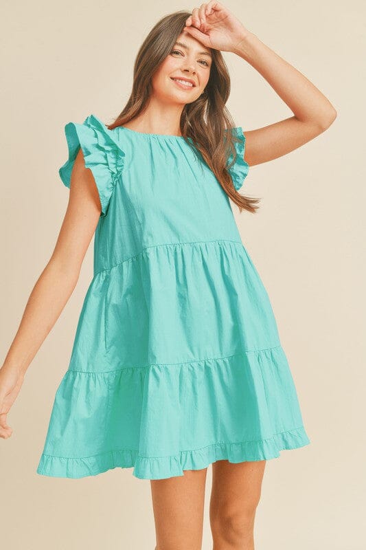 Cotton Flutter Sleeve Tiered Dress &merci 