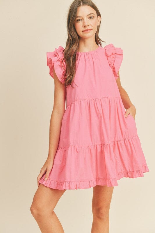 Cotton Flutter Sleeve Tiered Dress &merci 