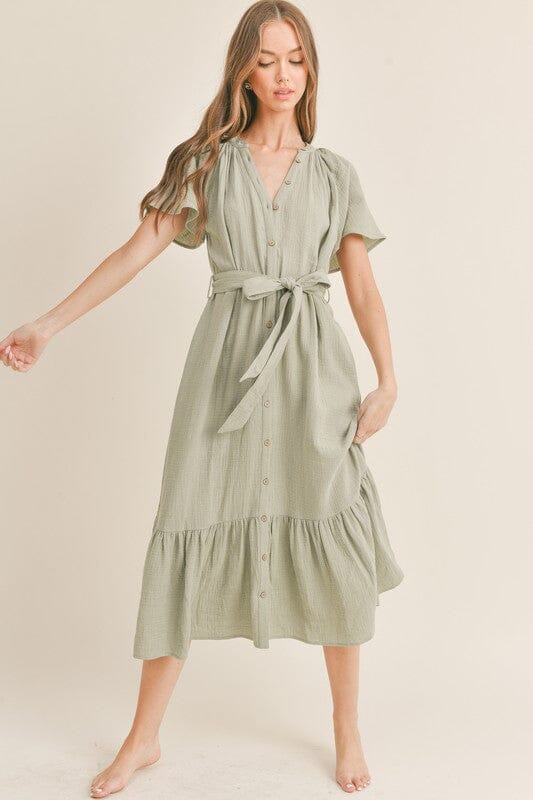Cotton Gauzy Midi Button Up Dress Mable 