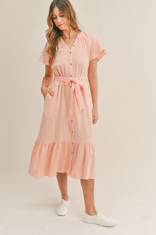 Cotton Gauzy Midi Button Up Dress Mable 