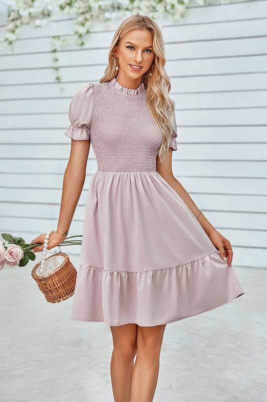 Cowl Neck Solid Ruffle Puff Sleeve Dress supreme fashion 