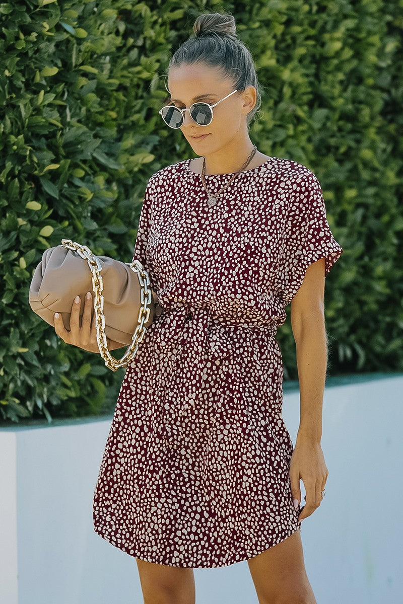 Crew Neck Waist Tie Leopard Dress supreme fashion 