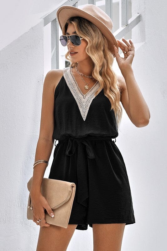 Crochet Contrasting Neckline Romper supreme fashion 