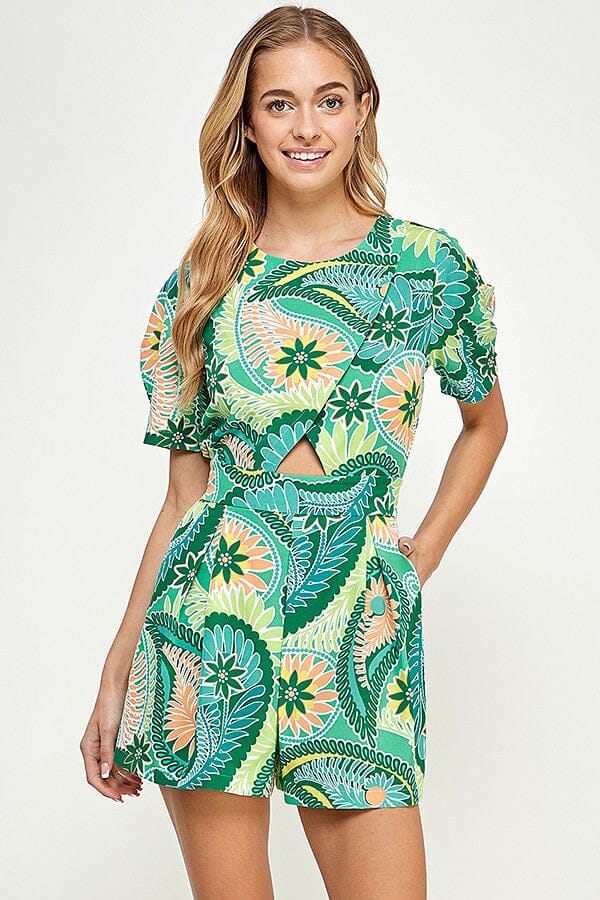 Cutout Print Romper milk & honey 