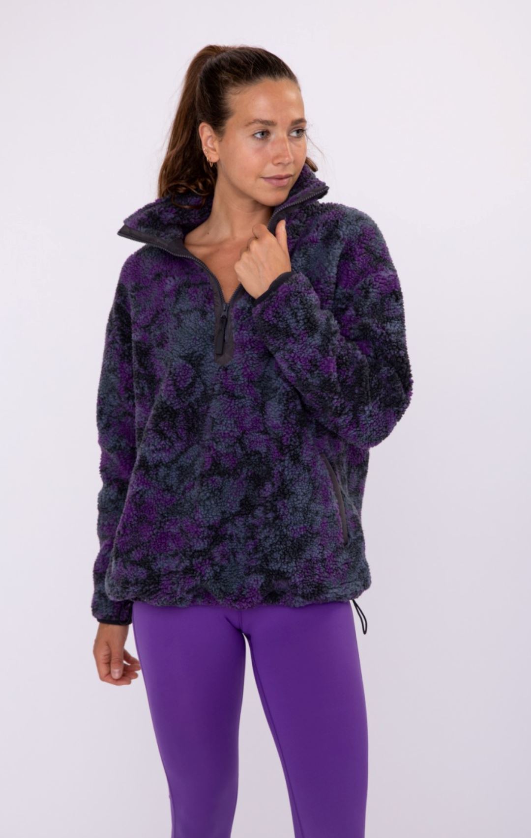 Dark Tie-Dye Half-Zip Sherpa Pullover Jacket Mono B 