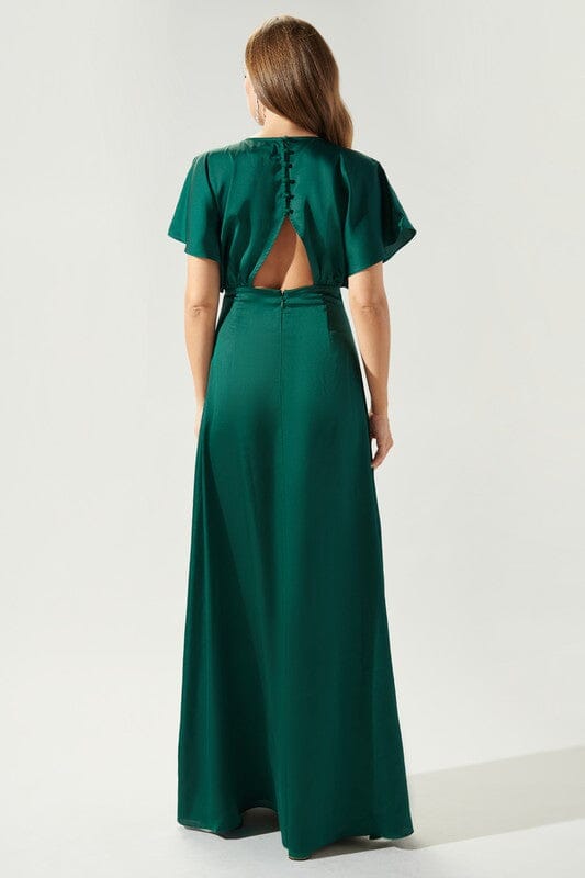 Darling Flutter Sleeve Cut Out Satin Maxi Dress SNAP-Something New And Pretty Darling Flutter Sleeve Cut Out Satin Maxi Dress SNAP-Something New And Pretty