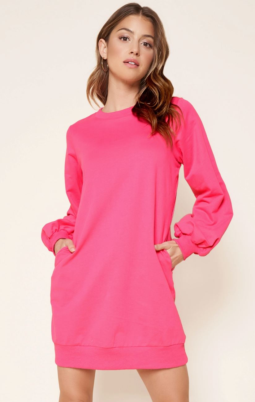 Deanna Balloon Sleeve Sweatshirt Dress Sugarlips 