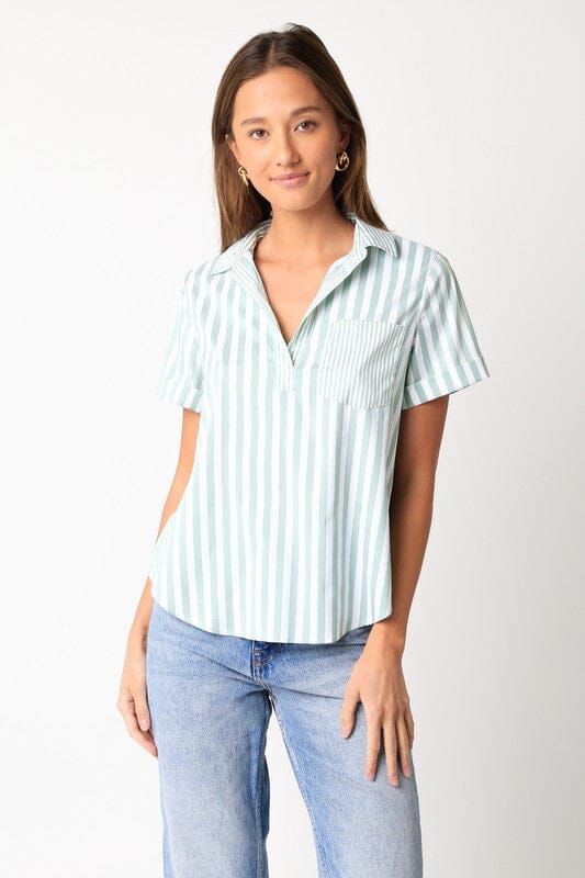 Delphine Striped Popover Olivaceous 