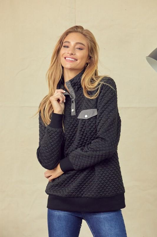 Diamond Quilted Pullover tops Doe & Rae 