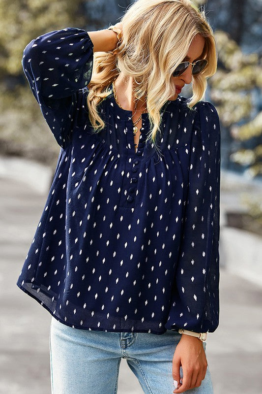 Dotted Henley Blouse supreme fashion 