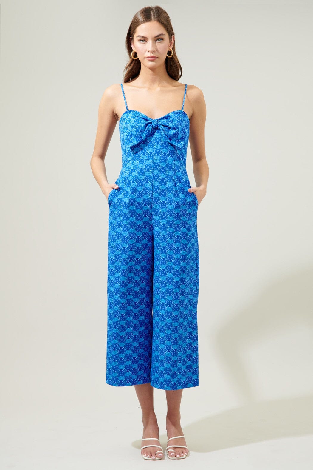 Driftwood Floral Caruso Bow Tie Cropped Jumpsuit Sugarlips 