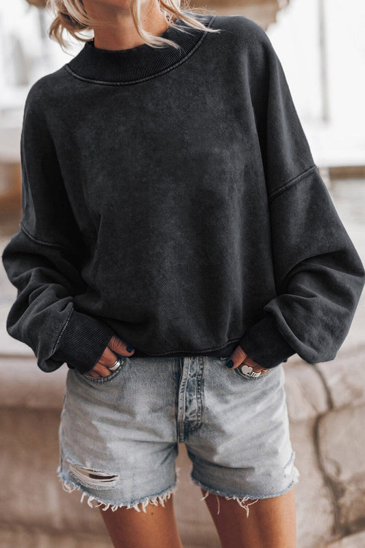 Drop Shoulder Crew Neck Pullover Sweatshirt Shewin 