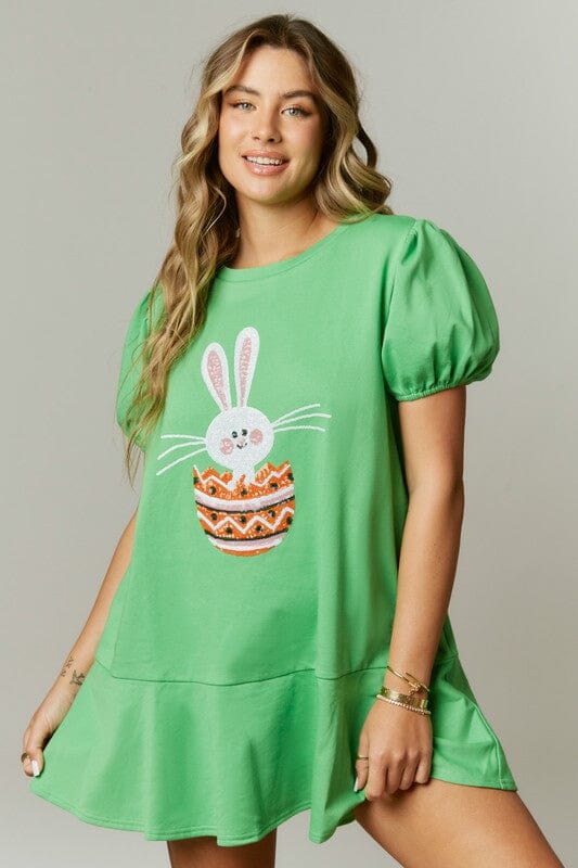 Easter Bunny Sequin Patch Mini Dress peach love california 