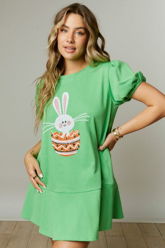 Easter Bunny Sequin Patch Mini Dress peach love california 