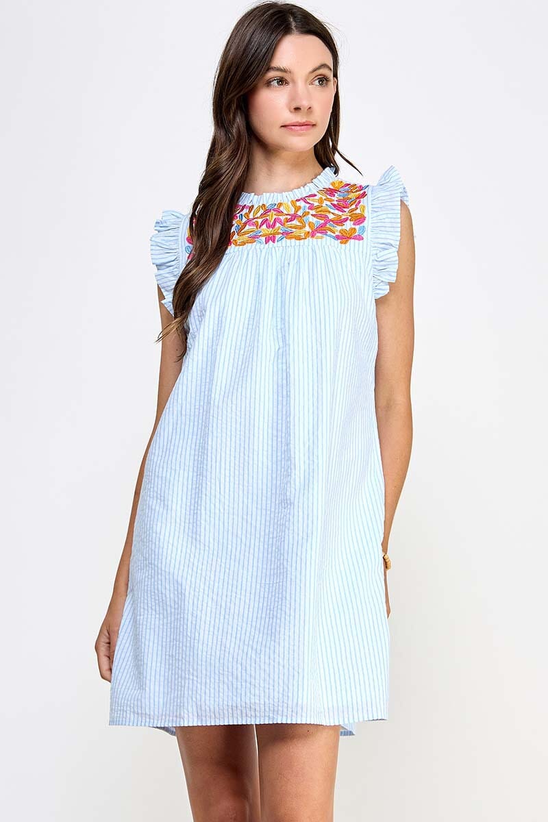 Embroidered Blue Stripe Dress available 