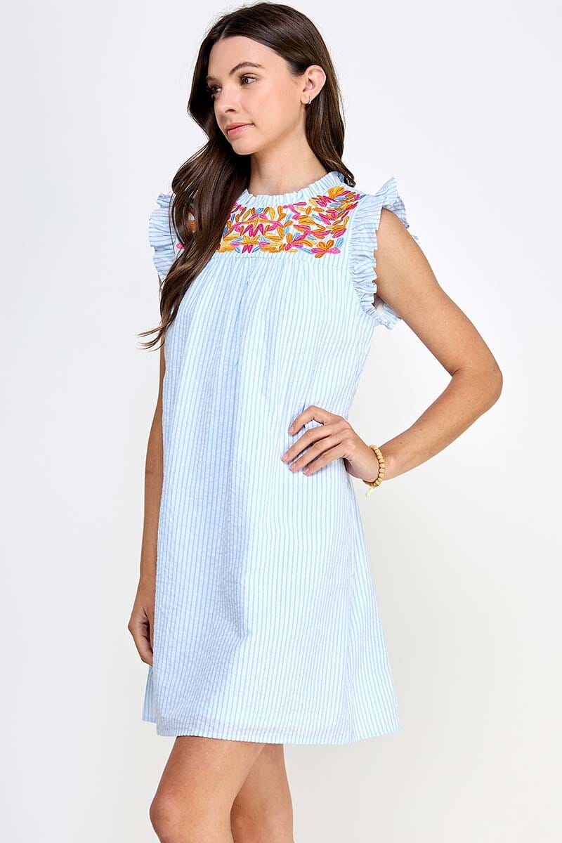 Embroidered Blue Stripe Dress available 