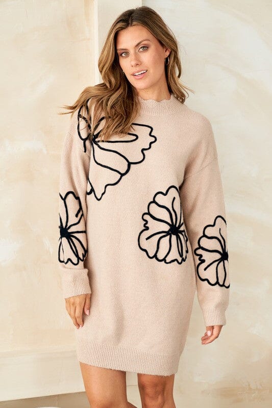 Embroidered Cord Flower Sweater Dress hailey and co. 