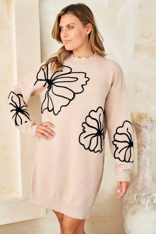 Embroidered Cord Flower Sweater Dress hailey and co. 