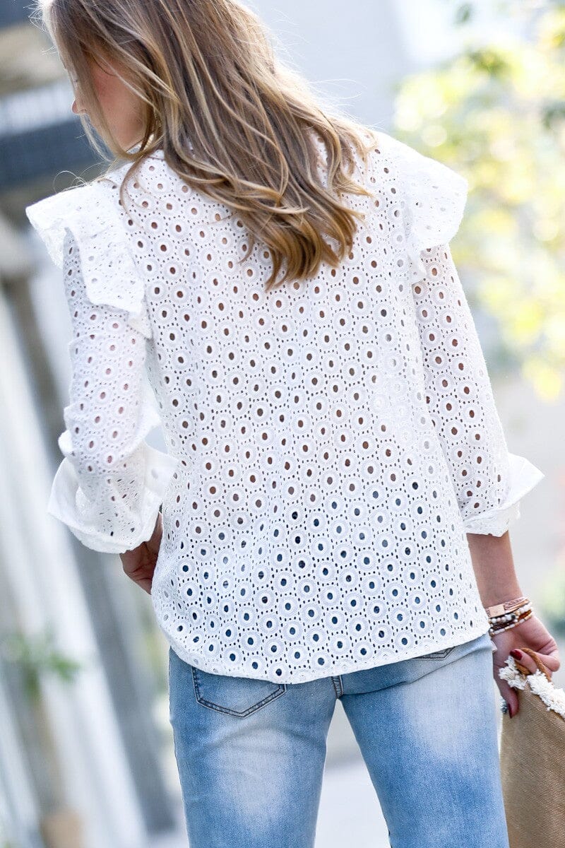 Embroidered ruffle shoulder blouse SNAP-Something New And Pretty 