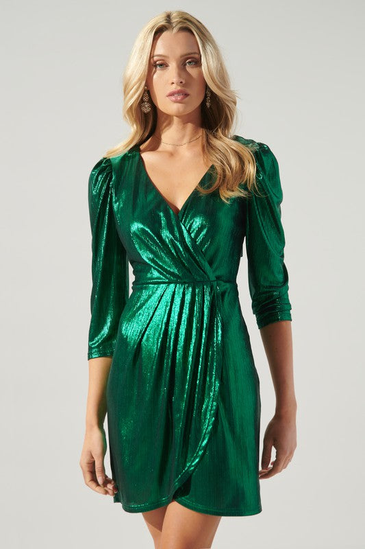 Emerald Liquid Satin Wrap Dress Sugarlips 