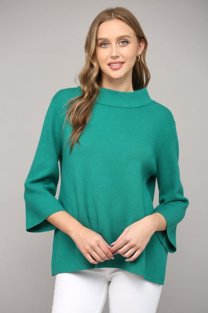 Emerald Mock Neck Bell Sleeve Sweater Fate 