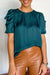 Emerald Silky Puff Sleeve Top Shewin 