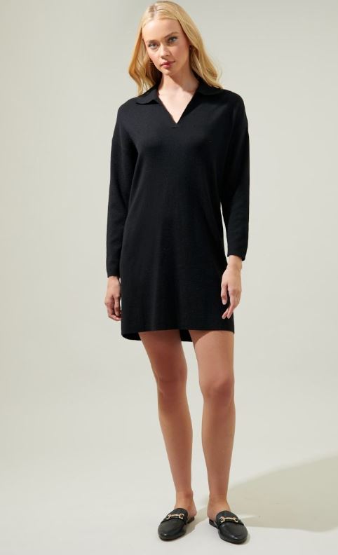 Emerla Relaxed Collared Sweater Dress Sugarlips 