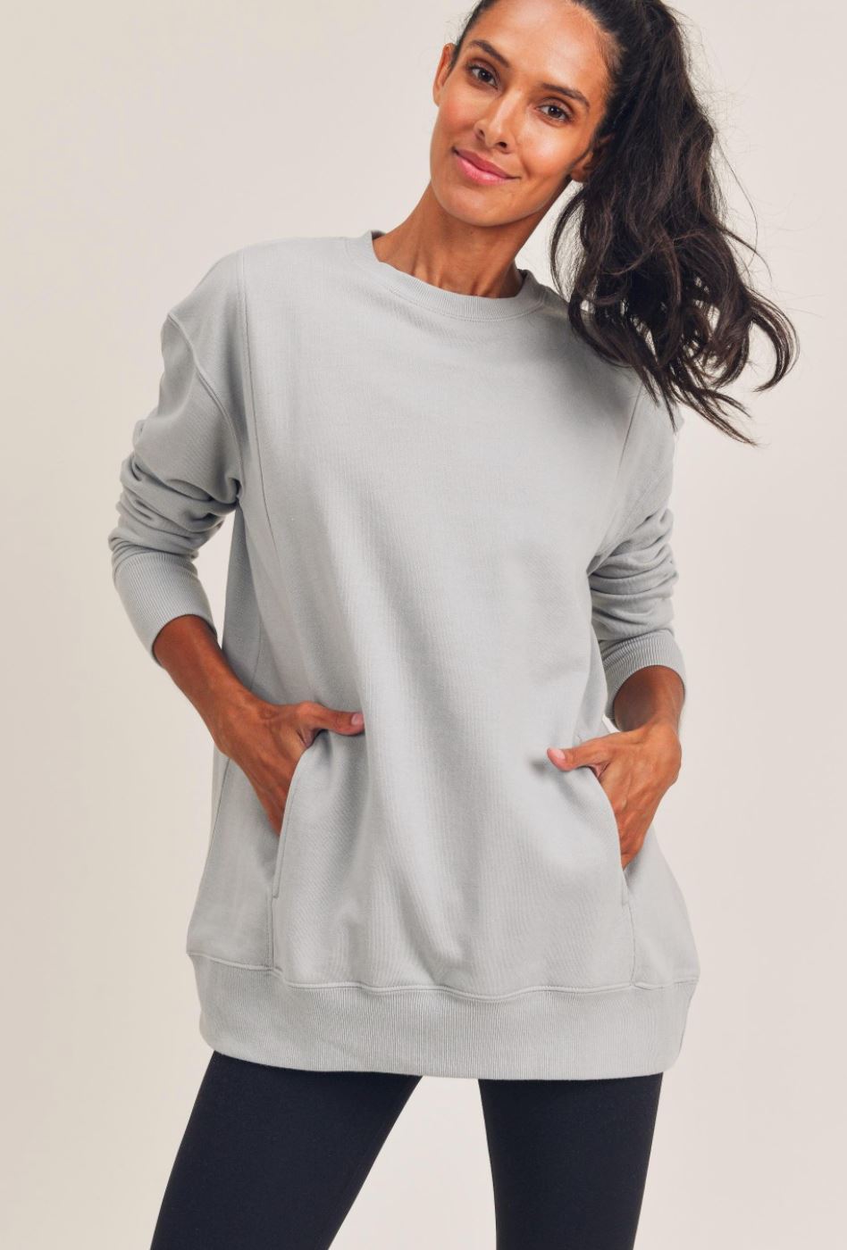 Essential Longline Pullover w/ Pockets Mono B 