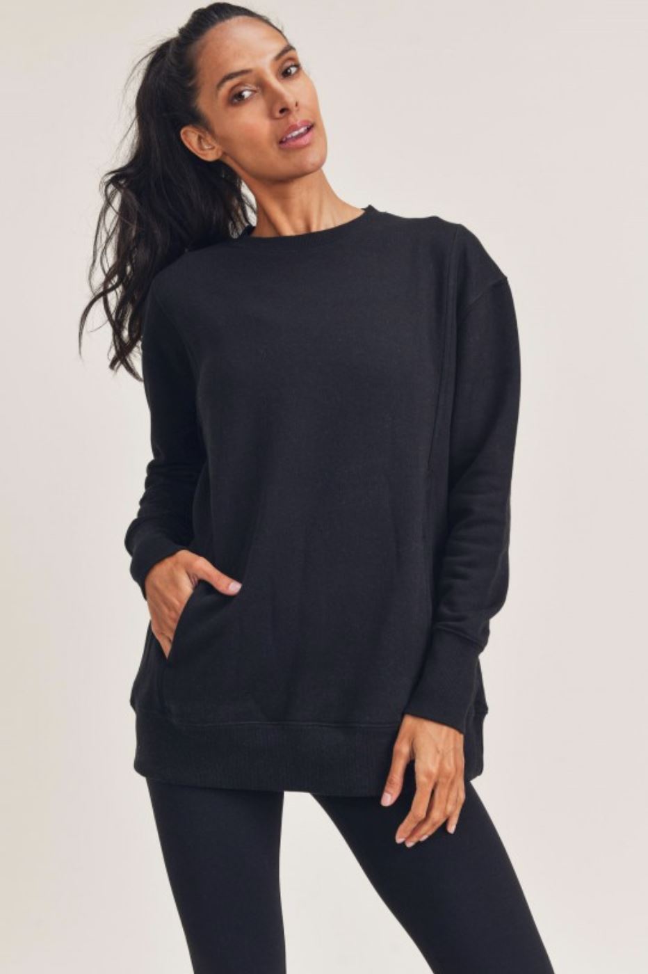 Essential Longline Pullover w/ Pockets Mono B 