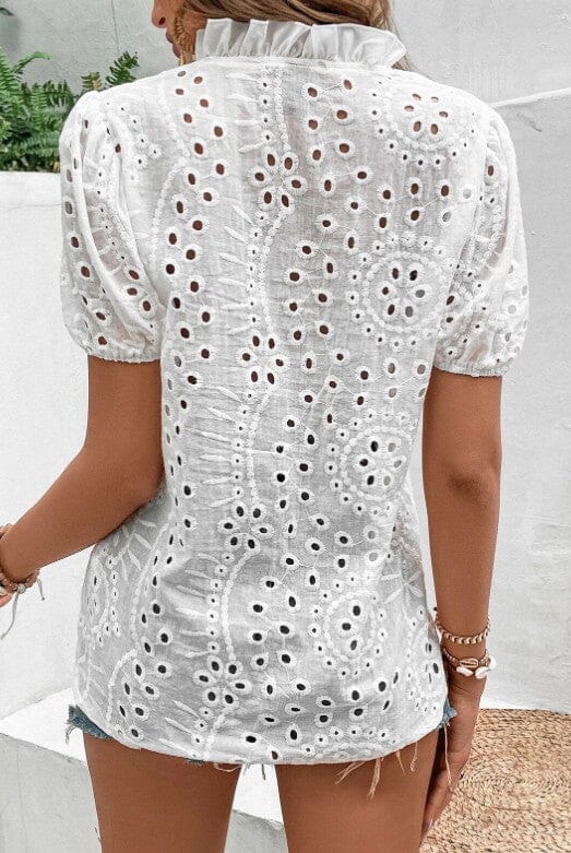 Eyelet Embroidery Puff Sleeve Blouse avvio LA 