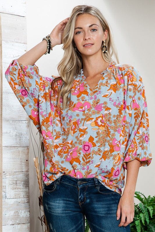 Fall Boho Floral Loose Fit Top Shewin 