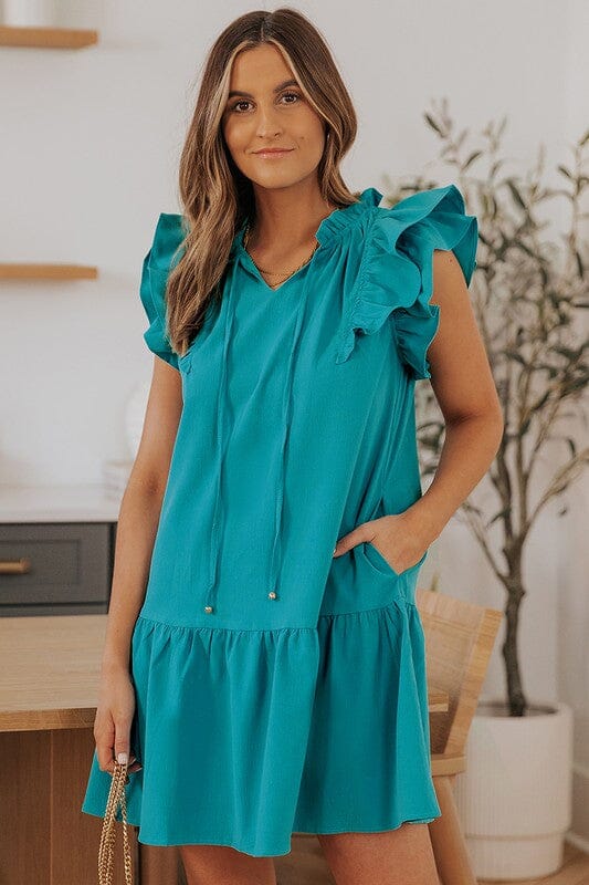 Fall Double Flutter Dress with Ties Shewin 