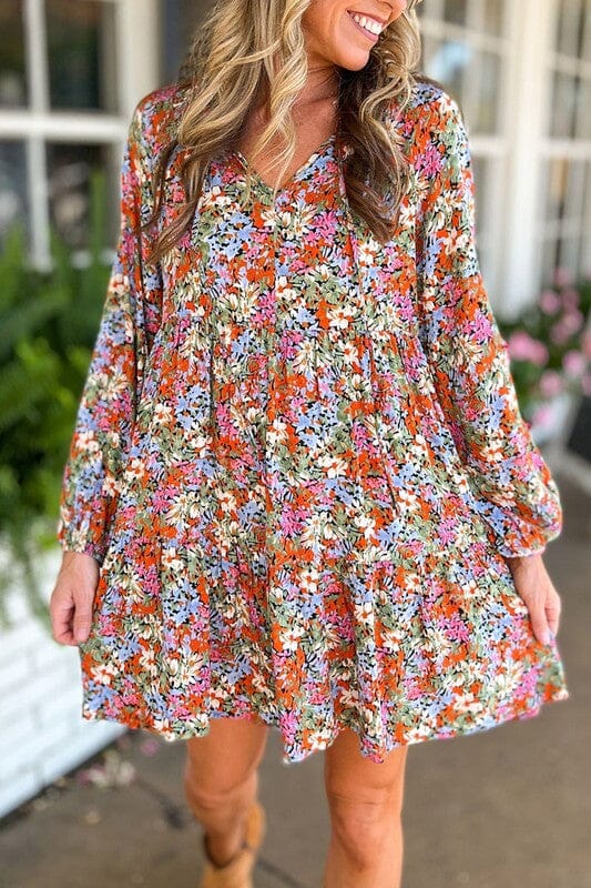 Fall Floral Tie Neck Dress Youmi 