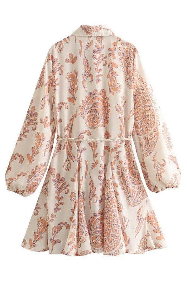 Fall Paisley Shirt Dress with Rope Belt Sundayup 