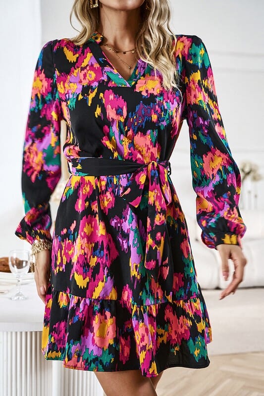 Fall Watercolor Tie Waist Dress supreme fashion 