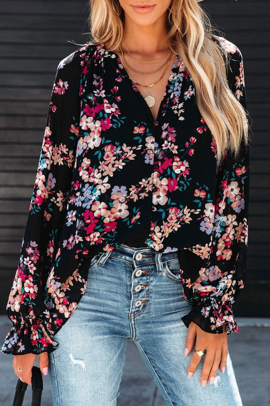 Fall Wildflower Floral Chiffon Top Shewin 