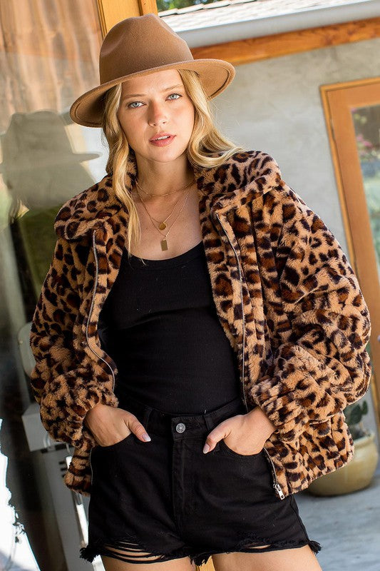 Faux Fur Leopard Bomber Jacket sweet lovely by jen 