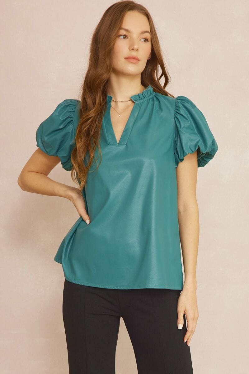 Faux Leather Puff Sleeve Top entro 