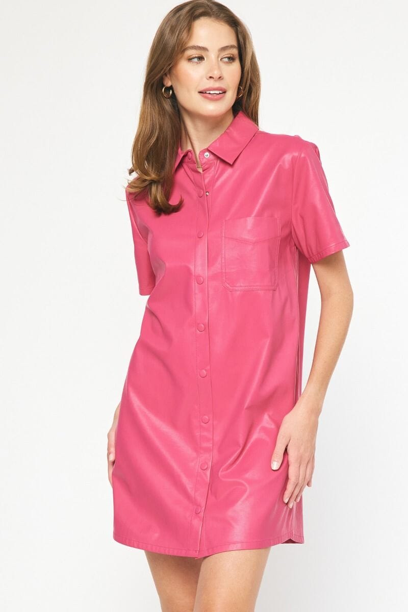 Faux Leather Shirt Dress entro 