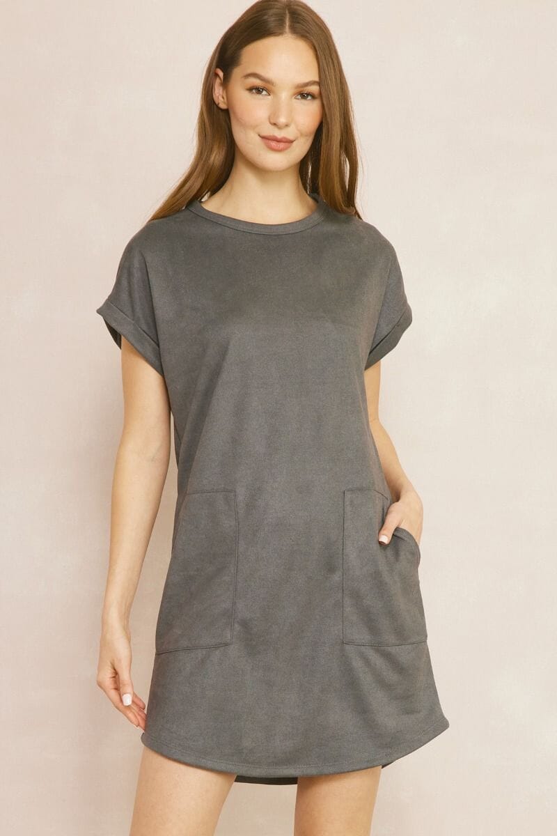 Faux Suede Pocket Dress entro 