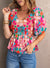 Flora Flared V Neck Short Sleeve Top Shewin 