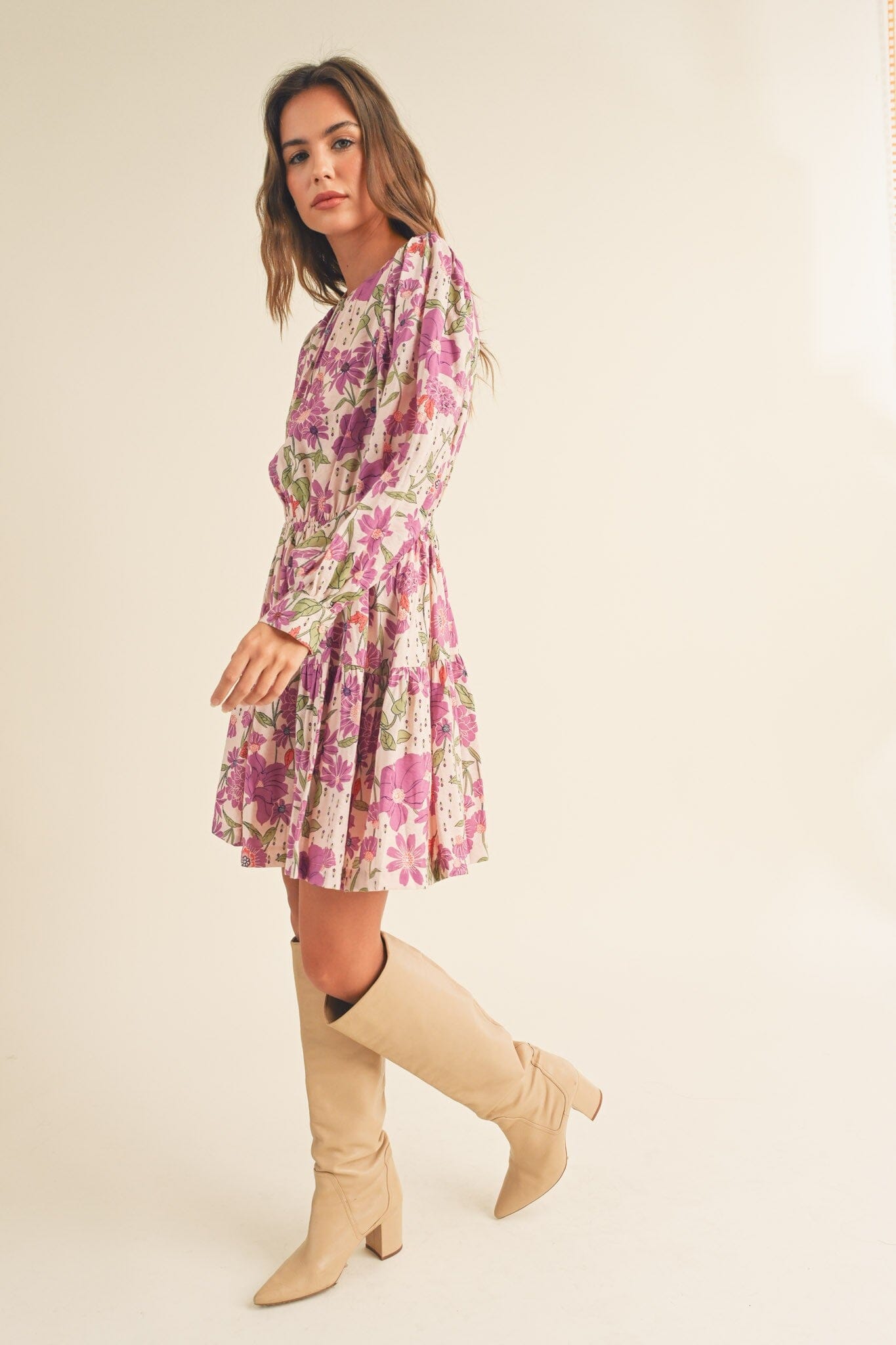 FLORAL BORDER PRINT FLARED MINI DRESS &merci 