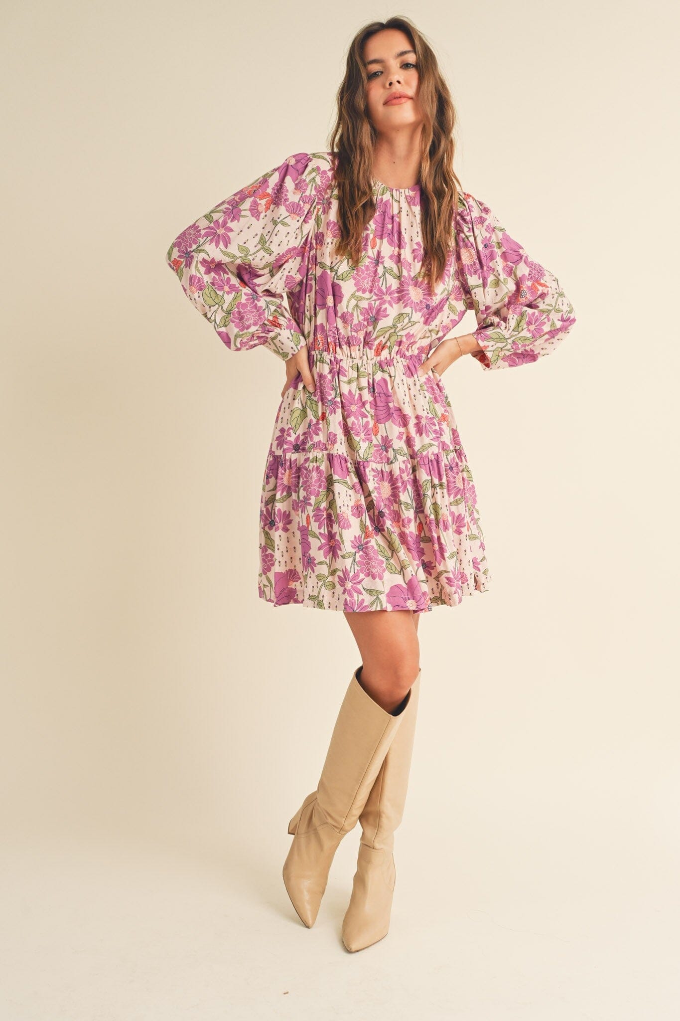 FLORAL BORDER PRINT FLARED MINI DRESS &merci 