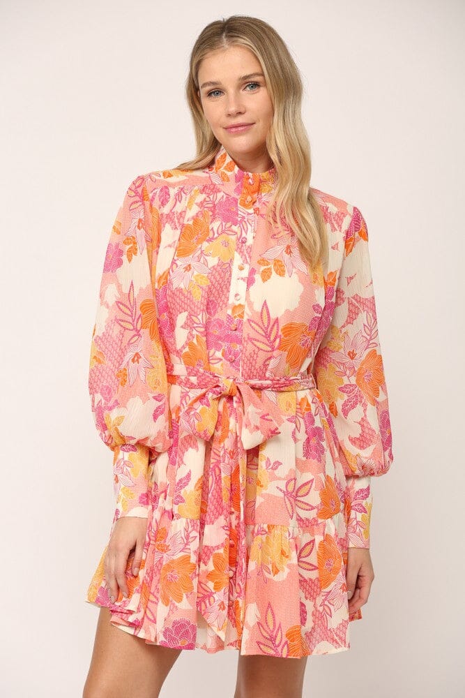 Floral Chiffon Mock Neck Dress Fate 