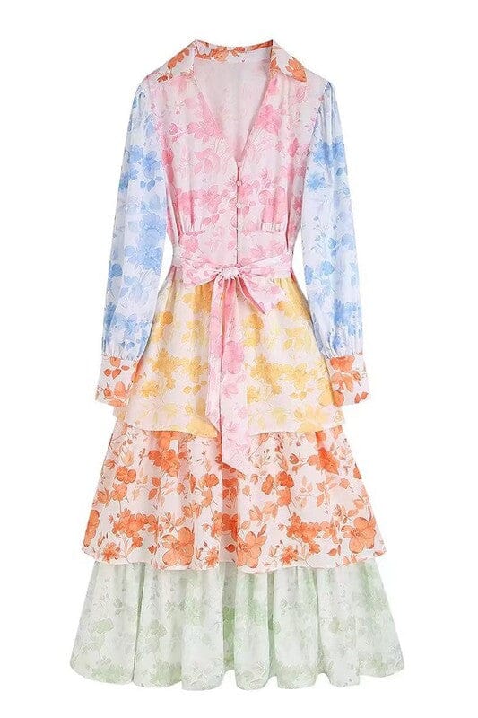 Floral Colorblock Ruffle Midi Sundayup 