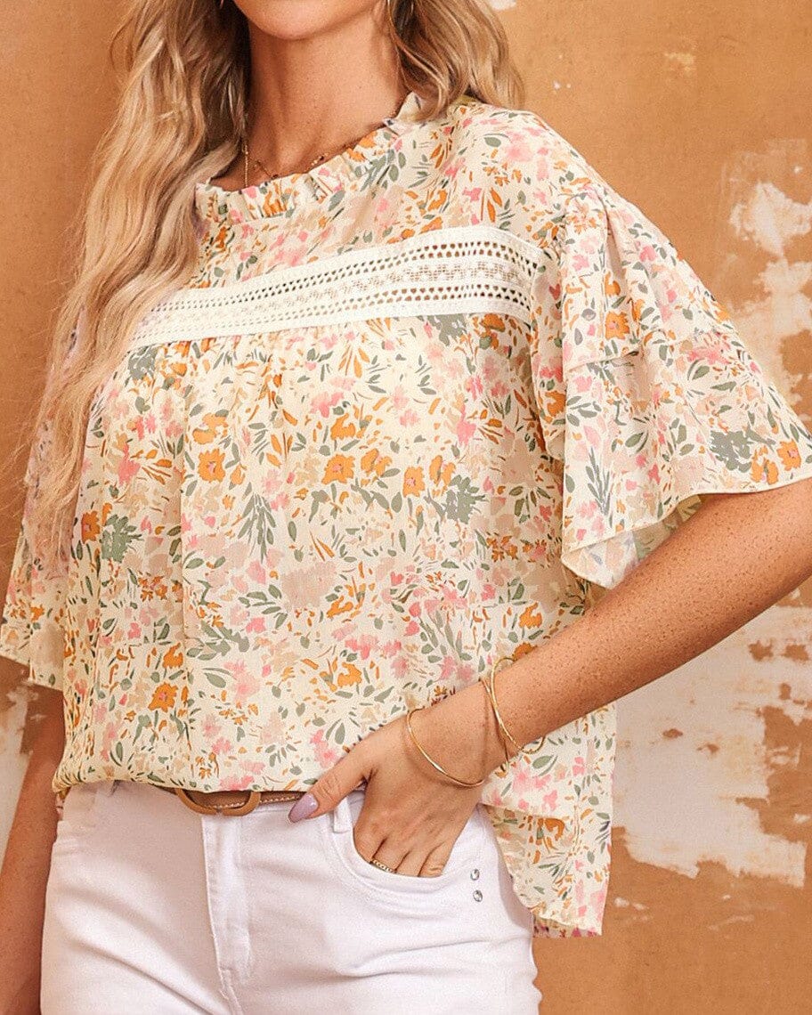 Floral Crochet Wide Sleeve Top pretty bash 