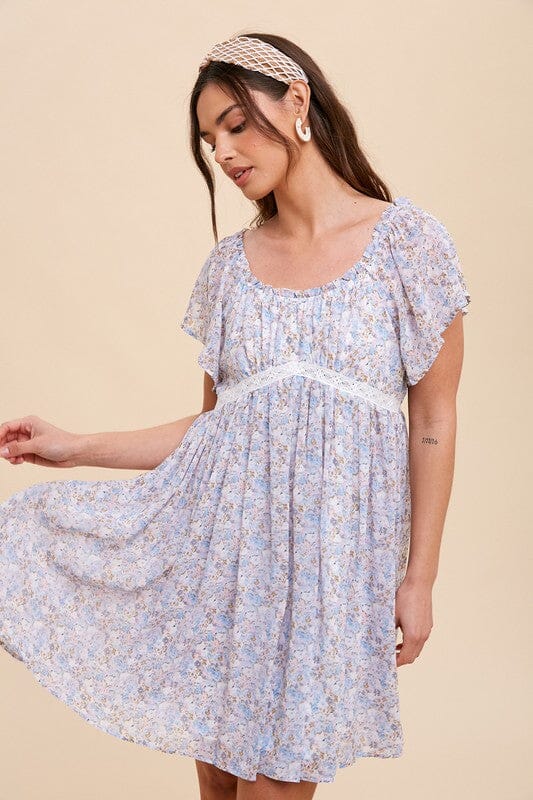 Floral Flutter Sleeve Babydoll Dress In Loom 